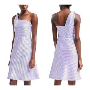 NWT Banana Republic One Shoulder Blue/White Stripe Satin Fit & Flare Dress, 12